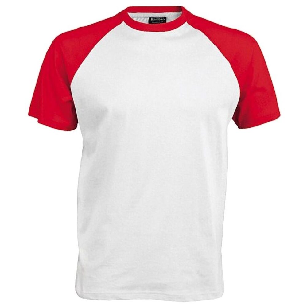 Kariban Mens Short Sleeve Baseball T-Shirt / White/Red